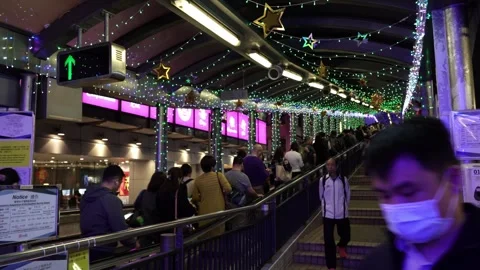 Central-Mid-Levels Escalators, Central, Hong Kong, Night Scene, 4k Video stock 263512901