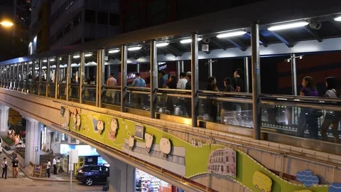The Central to Mid-Levels outdoor covered escalator, Hong Kong, China. Stock Footage 107974291