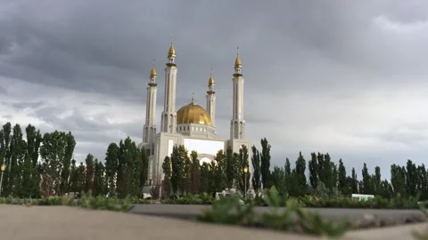 Central mosque of Aktobe city, Kazakhstan. Low shooting point Stock Footage 244442053