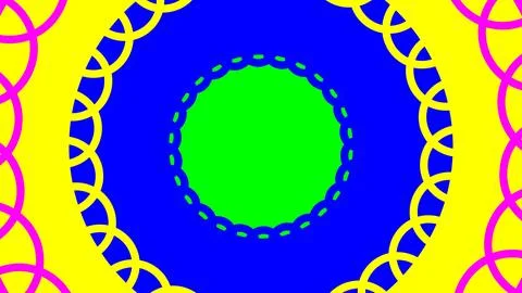 Central neon green circle bordered by teal dashed ring, surrounded by blue ba Иллюстрация
