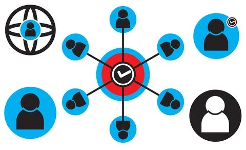 Central Network Of Connected User Icons Representing Social Network, Team C.. Stock Illustration