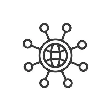 Central network, icon in line design. Central, network, connectivity, hub, nodes Stock Illustration