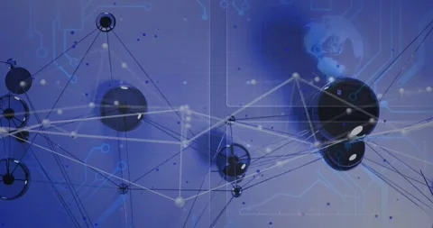 Central network shifting on data pulses, links tightening, right cluster Stock Footage 328656901