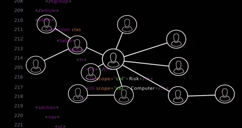 Central node activating, causing nodes emerging, linking, filling icons, 库存影片 321161683
