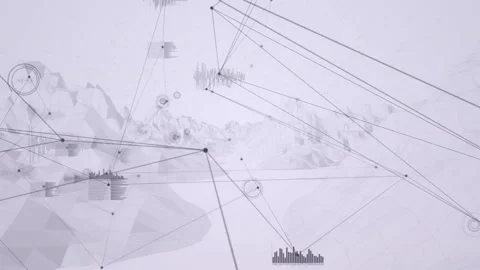 Central node appearing and extending lines while icons pulsing on terrain, Video stock 312408297