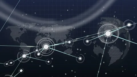 Central node appearing, global network forming and pulsing, linking map and 스톡 동영상 329908601