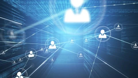 Central node appearing nodes linking camera pulling back network growing showing Stock Footage 331006007