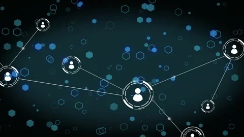 Central node appearing, sending pulsing lines with rings pulsing, pulling nodes Stock Footage 335211569