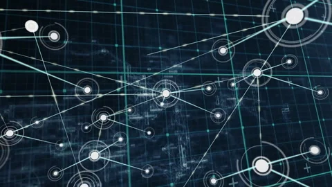 Central node appearing on teal grid fueling data network expansion with glowing Stock Footage 310406401