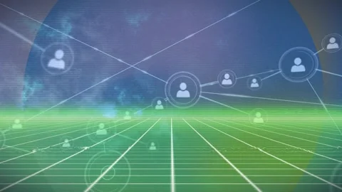 Central node emitting beam, spawning nodes and linking lines, showing network 스톡 동영상 330236838