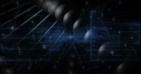 Central node emitting beams in digital scene, connecting floating spheres via Stock Footage 328648961