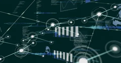 Central node emitting linking lines and spawning nodes, building data analytics Stockillustratie