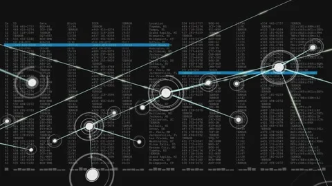 Central node extending line, nodes spawning and linking, highlighting data to Video stock 330161089