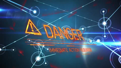 Central node fading causing slanted line showing hazard icon pulsing danger text 스톡 동영상 312905339