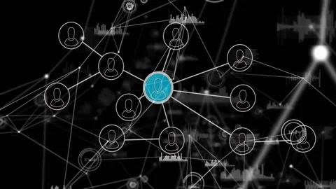 Central node filling turquoise radiating lines and icons visualizing network Stock Footage 312843743