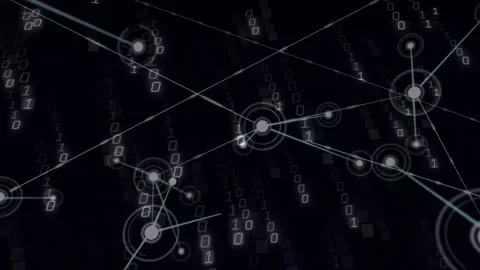 Central node initiating binary streams powering network nodes growing into Stock Footage 327643674