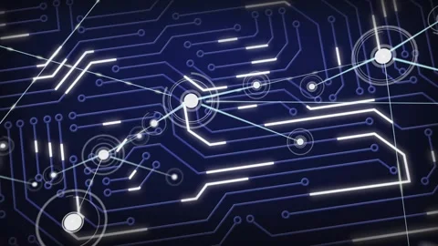 Central node pulsing, emitting diagonal beam lighting traces, network expanding Stock Footage 329594366