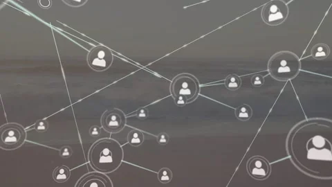 Central node starting lines, spawning user nodes while camera zooming out, 스톡 동영상 333911427