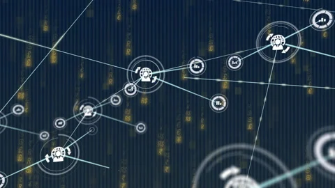 Central node transforming into globe-headset extending lines toward data icons 스톡 동영상 312082059
