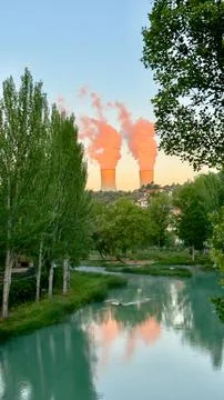 Central Nuclear de Trillo Seen from the Tajo River, Guadalajara, Spain Stock Photos