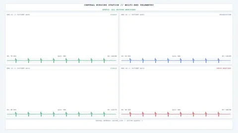 Central Nursing Station Multi-Bed Telemetry Display Video stock 345221215