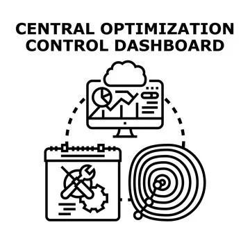 Central optimization control dashboard managing data analytics Stock Illustration