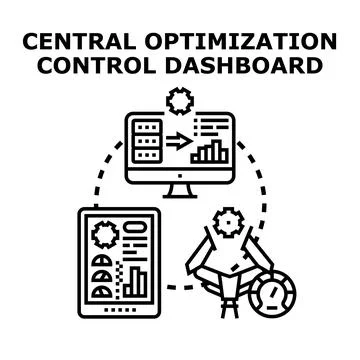 Central optimization control dashboard managing data processes Illustrazione stock
