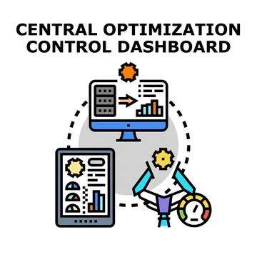 Central optimization control dashboard managing data processes Stock Illustration