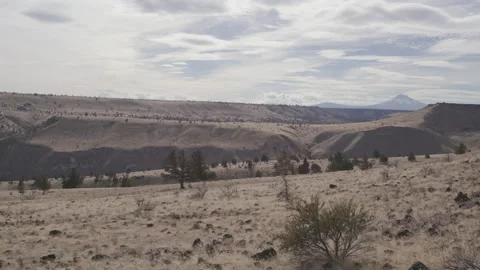 Central Oregon High Desert Landscape With Snow-Capped Mountain Stock Footage 333705483