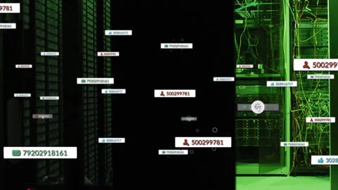 Central pane showing labels triggered by cursor hover, clustering then clearing Stock Footage 332577610