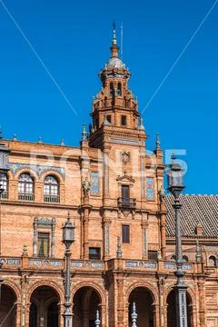 Central par of the building at the Plaza de Espana in Seville, Andalusia, Sp Stock Photos