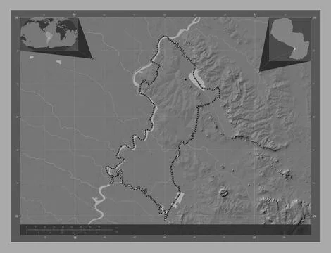 Central, Paraguay. Bilevel elevation map with lakes and rivers イラスト素材