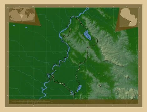 Central, Paraguay. Colored elevation map with lakes and rivers イラスト素材