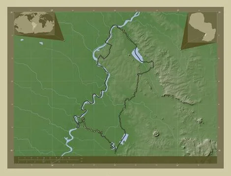 Central, Paraguay. Elevation map colored in wiki style with lakes and rivers イラスト素材