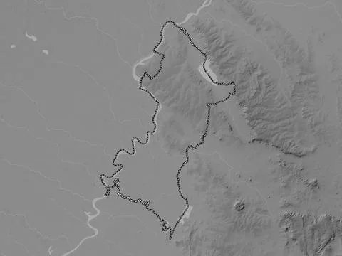Central, Paraguay. Grayscale elevation map with lakes and rivers 库存插图
