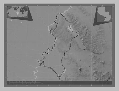 Central, Paraguay. Grayscale elevation map with lakes and rivers イラスト素材