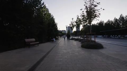Central park in Astana during late afternoon Stock Footage 346572713