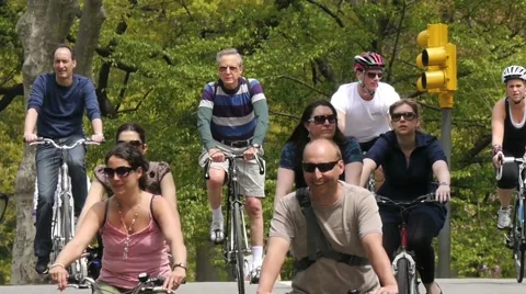 Central Park Bycicle group 720 60P Stock Footage 5392192