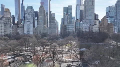 Central Park. Downtown District. Nature Park Aerial View. Highrise Buildings Vídeos de archivo 346191612