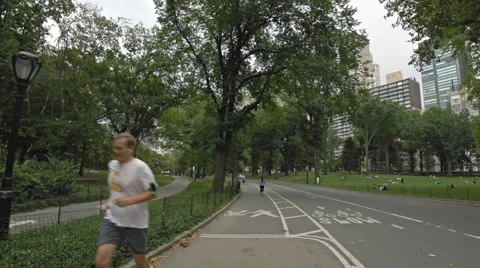 Central Park Jogging Path Bicycle Road Manhattan New York City NYC 4K Stock Footage 42350523