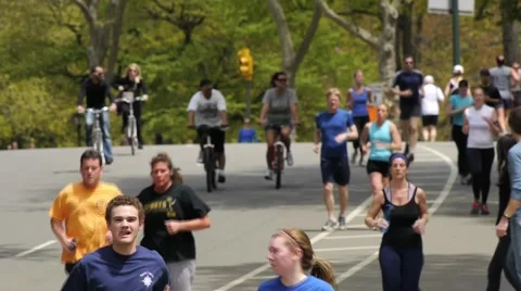 Central Park Jogging Runners NYC Stock Footage