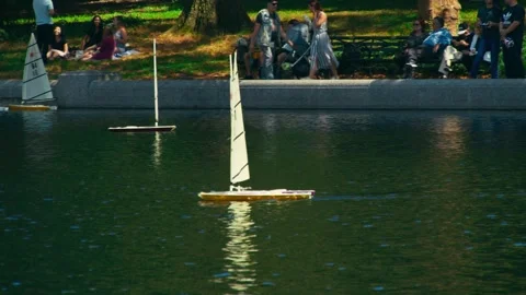 Central Park Model Boat Sailing Stock Footage