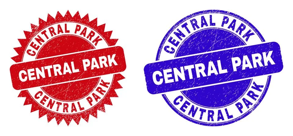 CENTRAL PARK Rounded and Rosette Stamp Seals with Rubber Texture Stock Illustration