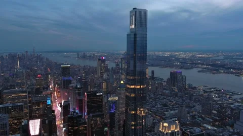 Central Park Tower, Billionaire's Row Midtown Manhattan, Drone, Sunset. Video stock 194944970