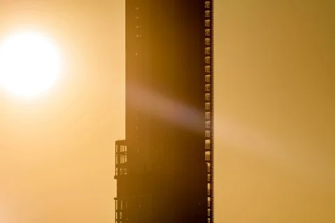 Central Park Tower Construction Sunset Stock Footage 125957887