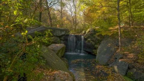Central Park Water Fall in New York City Stock Footage 243594109