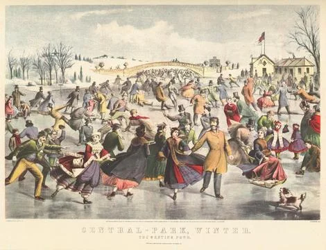 "Central-Park, Winter. The Skating Pond." by Currier and Ives Stock Illustration