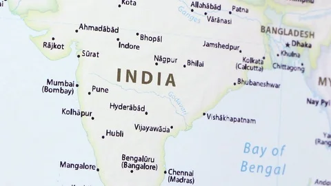 Central Part of India on a Map (with Defocus) Stock Footage 103626739