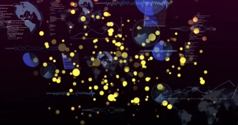 Central particle cluster pulsing, revealing blue charts after data pulse, Stock Footage 321550178