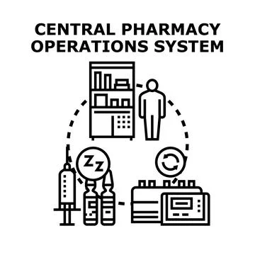Central pharmacy operations system delivering healthcare solutions Stock Illustration